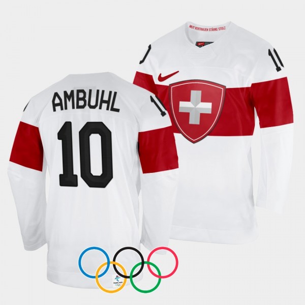 Andres Ambuhl Switzerland Hockey 2022 Winter Olympics #10 White Jersey Away