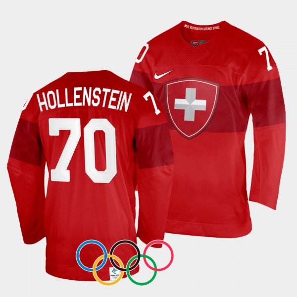 Switzerland Hockey 2022 Winter Olympics Denis Hollenstein #70 Red Jersey Home