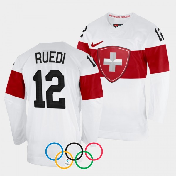Switzerland Hockey 2022 Winter Olympics Lisa Ruedi #12 White Jersey Away