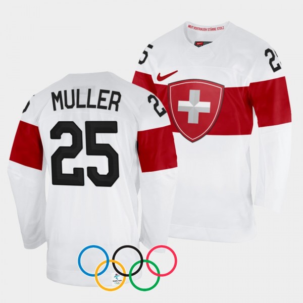 Mirco Muller Switzerland Hockey 2022 Winter Olympics #25 White Jersey Away