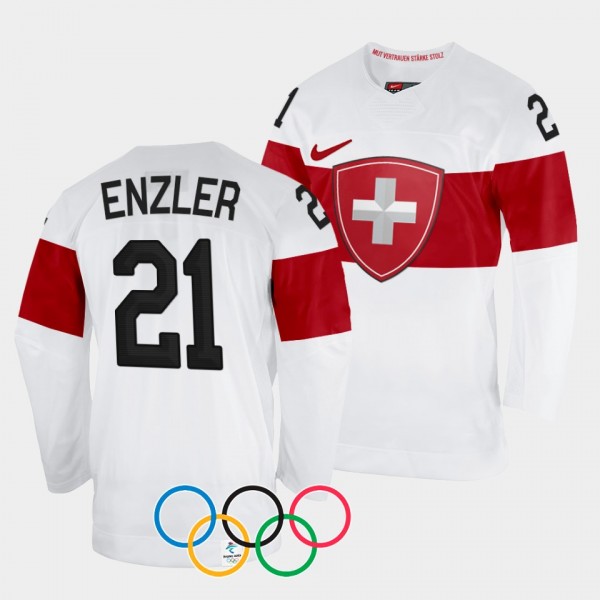 Switzerland Hockey 2022 Winter Olympics Rahel Enzler #21 White Jersey Away