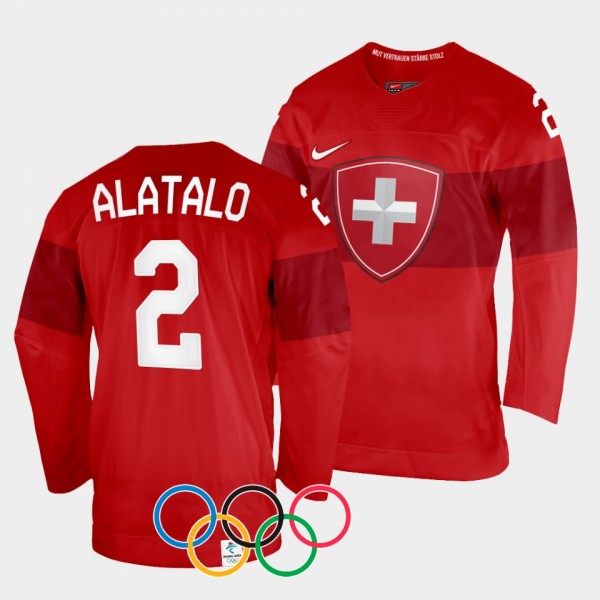 Switzerland Hockey 2022 Winter Olympics Santeri Alatalo #2 Red Jersey Home