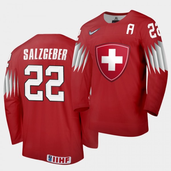 Joel Salzgeber Switzerland 2021 IIHF World Junior Championship Jersey Away Red