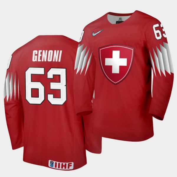 Leonardo Genoni Switzerland 2020 IIHF World Championship #63 Away Red Jersey