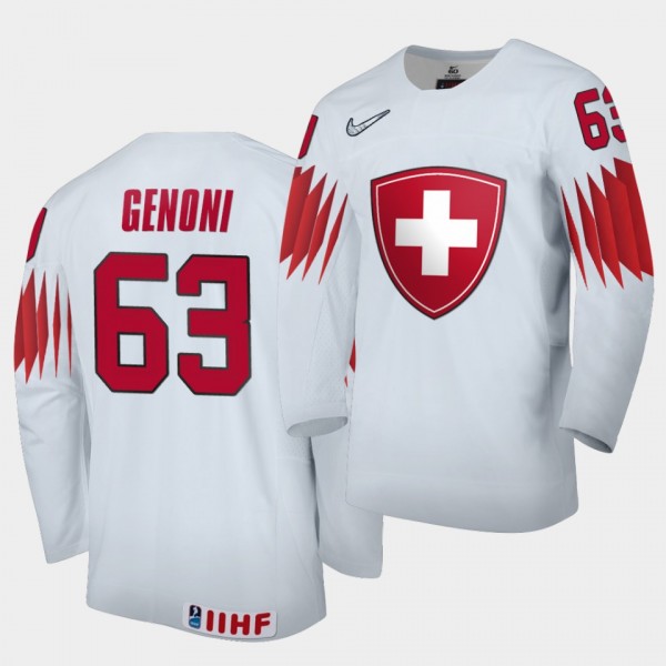 Switzerland Team Leonardo Genoni 2021 IIHF World Championship #63 Home White Jersey