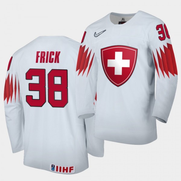 Switzerland Team Lukas Frick 2021 IIHF World Championship #38 Home White Jersey