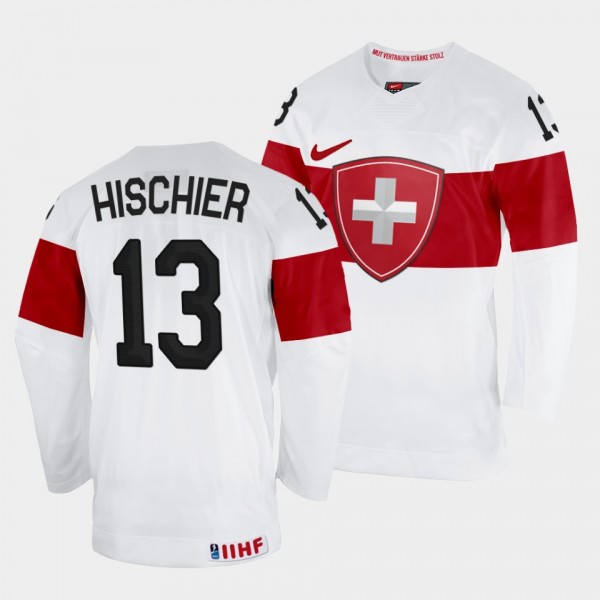 Nico Hischier 2022 IIHF World Championship Switzerland Hockey #13 White Jersey Home