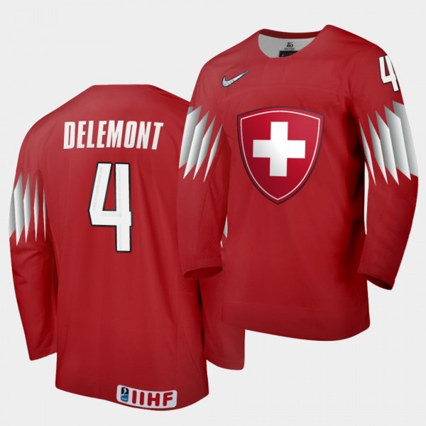 Noah Delemont Switzerland 2021 IIHF World Junior Championship Jersey Away Red