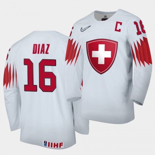 Switzerland Team Raphael Diaz 2021 IIHF World Championship #16 Home White Jersey