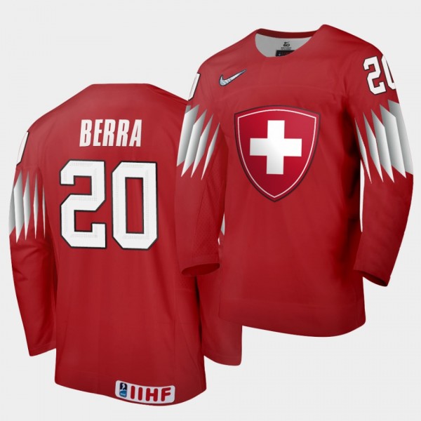 Reto Berra Switzerland 2020 IIHF World Championship #20 Away Red Jersey