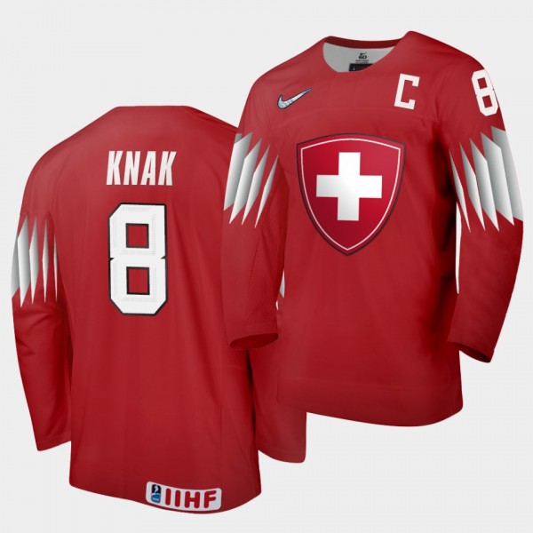 Simon Knak Switzerland 2021 IIHF World Junior Championship Jersey Away Red