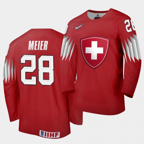 Timo Meier Switzerland Team 2021 IIHF World Championship Away Red Jersey