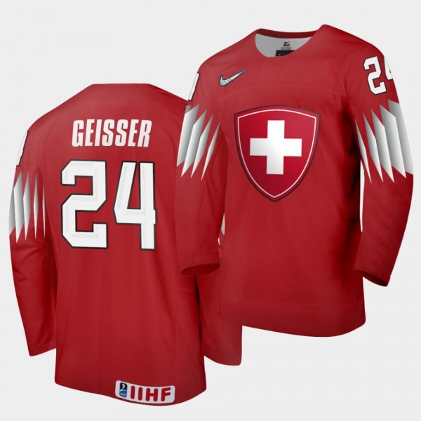 Tobias Geisser Switzerland Team 2021 IIHF World Championship Away Red Jersey