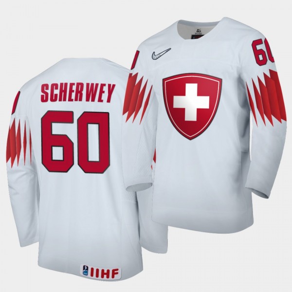 Switzerland Team Tristan Scherwey 2021 IIHF World Championship #60 Home White Jersey