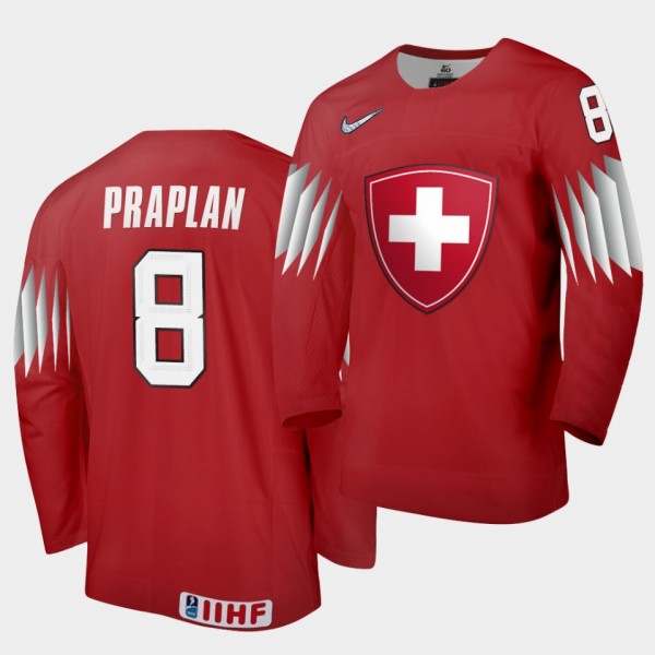 Vincent Praplan Switzerland 2020 IIHF World Championship #8 Away Red Jersey