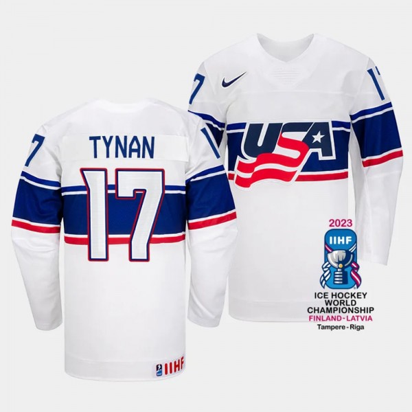 USA 2023 IIHF World Championship T.J. Tynan #17 Wh...