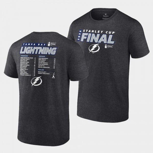 Tampa Bay Lightning T-Shirt 2022 Stanley Cup Final Own Goal Roster Charcoal