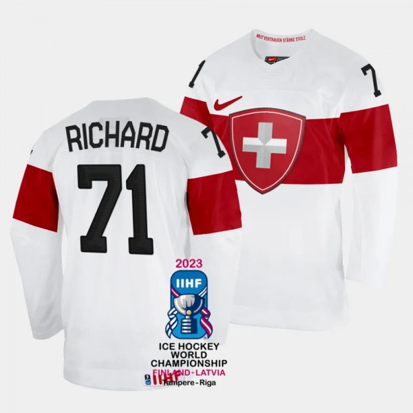 Switzerland 2023 IIHF World Championship Tanner Richard #71 White Jersey Home