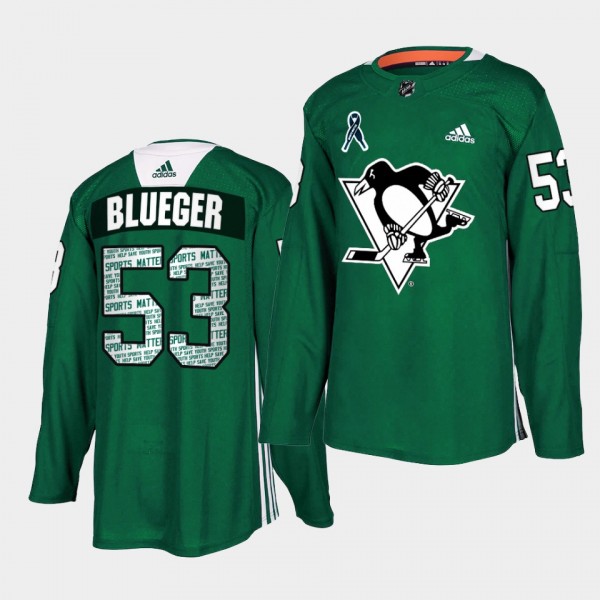 Teddy Blueger #53 Penguins Sports Matter Special Green Jersey