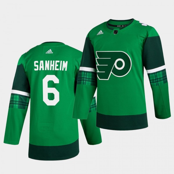 Travis Sanheim Flyers 2020 St. Patrick's Day Green Authentic Player Jersey