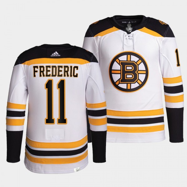 Trent Frederic #11 Bruins Away White Jersey 2021-22 Pro Authentic