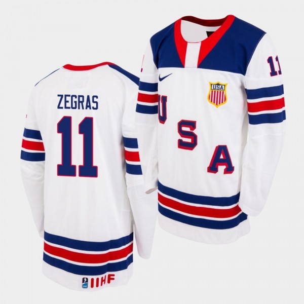 USA U18 Team Trevor Zegras #11 2021 Biosteel All-American Game Home White Jersey