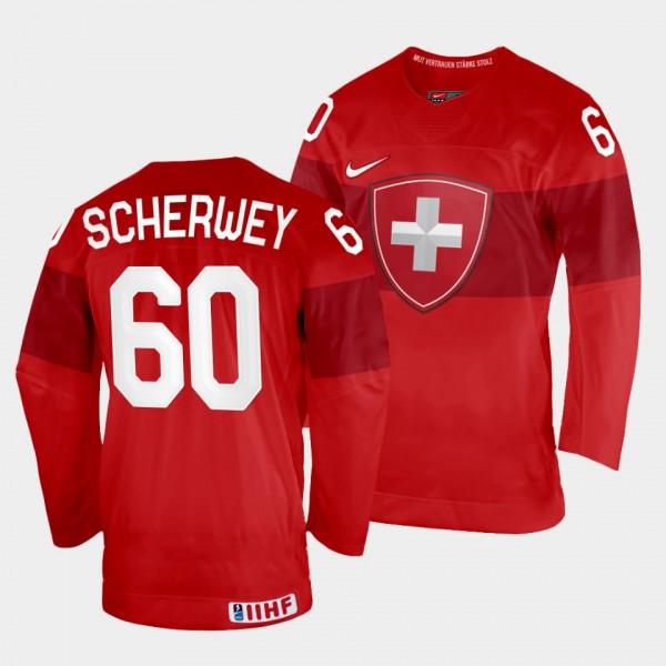 Switzerland 2022 IIHF World Championship Tristan Scherwey #60 Red Jersey Away