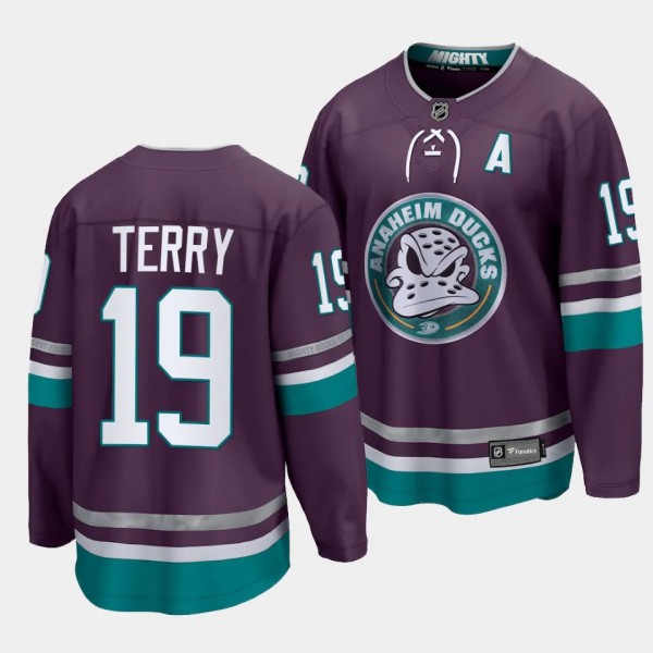 Anaheim Ducks Troy Terry 2023-24 30th Anniversary Purple Premier Breakaway Player Jersey Men's
