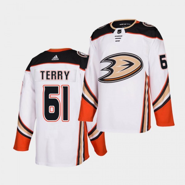 Troy Terry #61 Ducks 2021 Authentic Away White Jer...