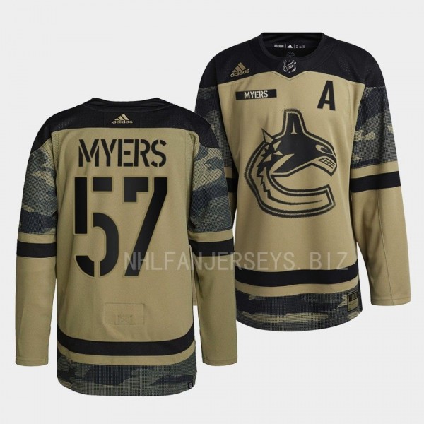 2022 Armed Forces Tyler Myers Vancouver Canucks Green #57 Camo Warm-up Jersey