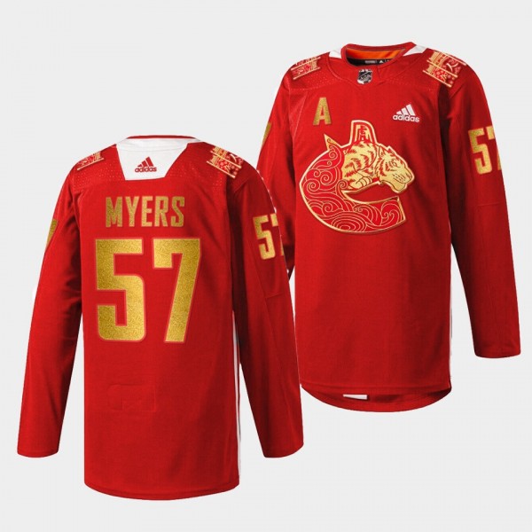 Vancouver Canucks Tyler Myers 2022 Lunar New Year Tiger #57 Red Jersey Limited edition Warmup
