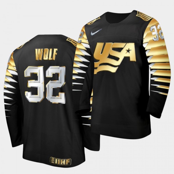 Dustin Wolf USA 2021 IIHF World Junior Championship Jersey Black Golden Limited Edition