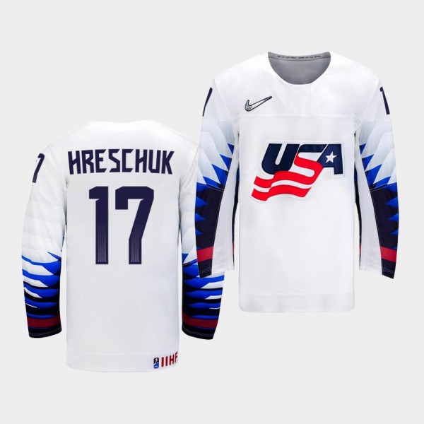 Aidan Hreschuk USA Team 2021 IIHF Ice Hockey U18 World Championship Jersey Home White