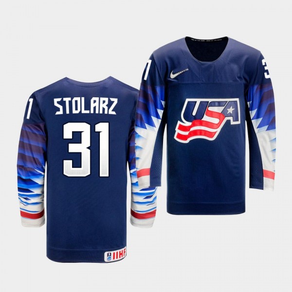 Anthony Stolarz USA Team 2021 IIHF World Championship Away Navy Jersey