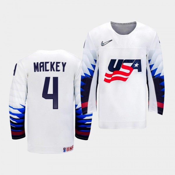 Connor Mackey USA Team 2021 IIHF World Championship Home White Jersey