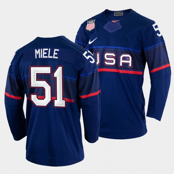 USA Hockey #51 Andy Miele 2022 Winter Olympics Blu...