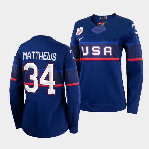 USA Hockey 34 Auston Matthews Jersey Navy 2022 Bei...