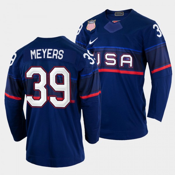 USA Hockey #39 Ben Meyers 2022 Winter Olympics Blu...