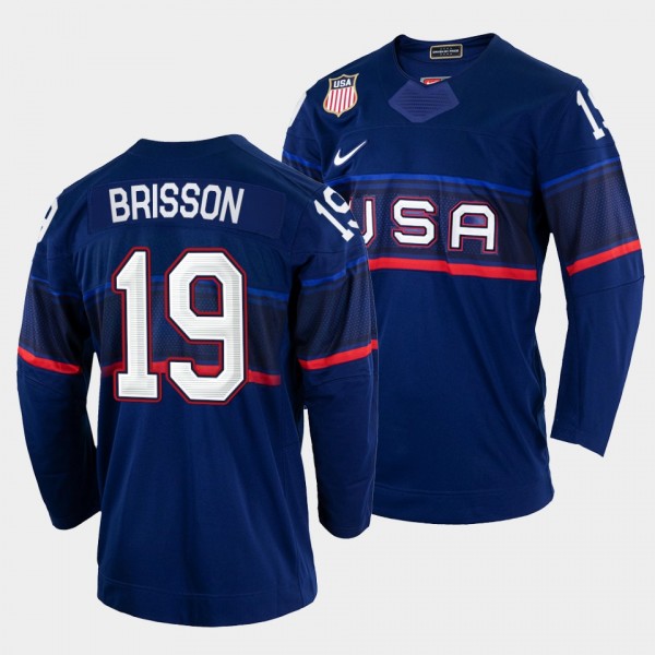 USA Hockey #19 Brendan Brisson 2022 Winter Olympics Blue Jersey