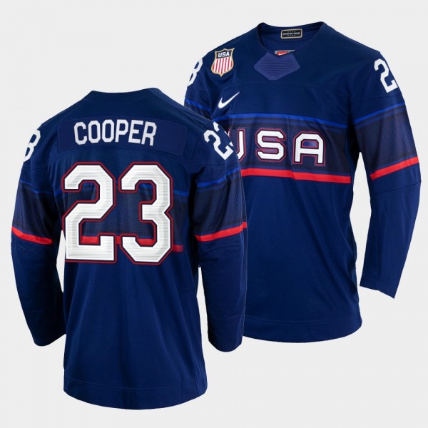 USA Hockey #23 Brian Cooper 2022 Winter Olympics Blue Jersey