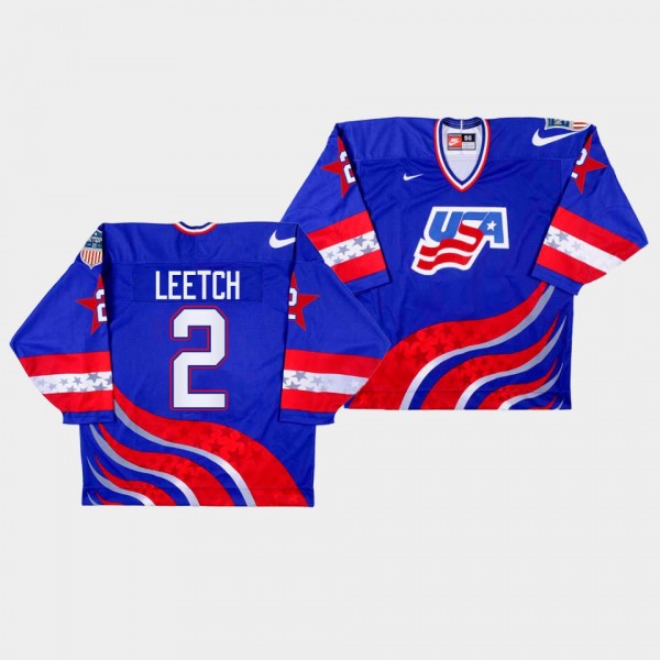 USA Hockey #2 Brian Leetch 1996 World Cup Blue Jer...