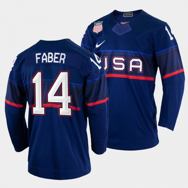 USA Hockey #14 Brock Faber 2022 Winter Olympics Bl...