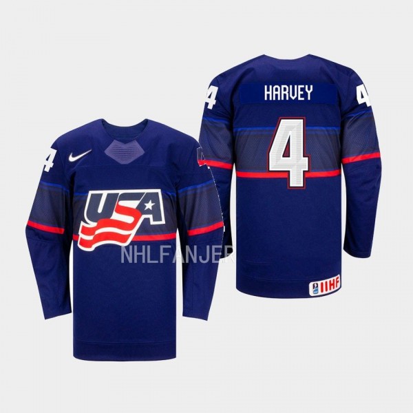Caroline Harvey IIHF USA Hockey #4 Blue Away Jerse...