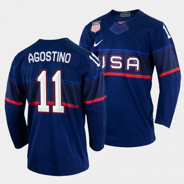 USA Hockey #11 Kenny Agostino 2022 Winter Olympics Blue Jersey