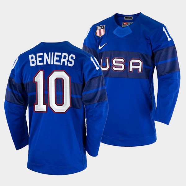 USA Hockey #10 Matty Beniers 2022 Winter Olympics Royal Jersey