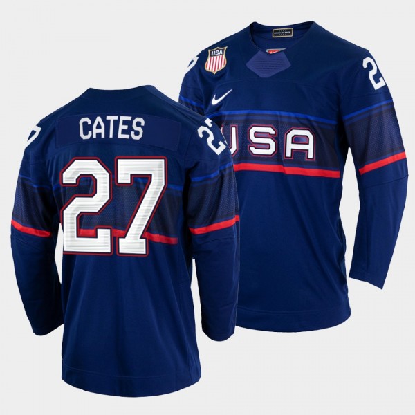 USA Hockey #27 Noah Cates 2022 Winter Olympics Blu...