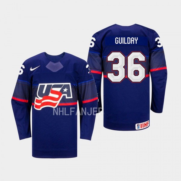 Rory Guilday IIHF USA Hockey #36 Blue Away Jersey Unisex