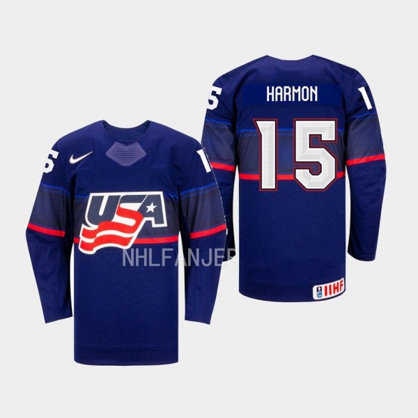 Savannah Harmon IIHF USA Hockey #15 Blue Away Jersey Unisex