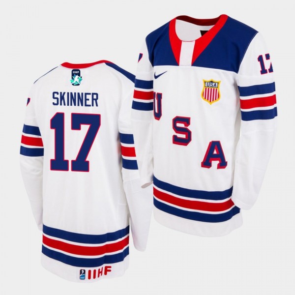 Hunter Skinner USA 2021 IIHF WJC Gold Winner Jersey Limited Authentic White