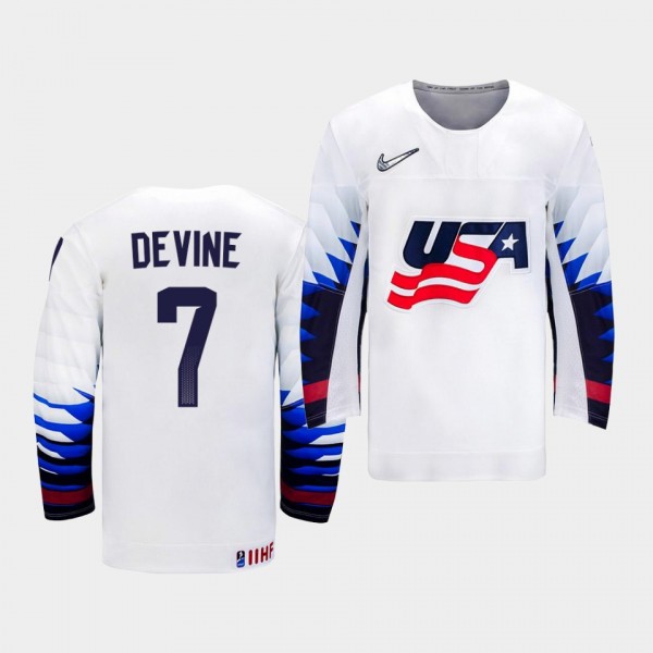 Jack Devine USA Team 2021 IIHF Ice Hockey U18 World Championship Jersey Home White